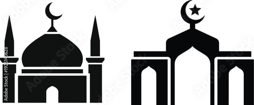 Ramadan kareem greetings with mosque silhouettes for islamic holy month