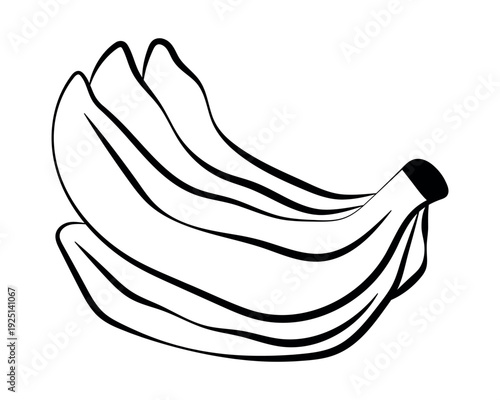 Monochrome vector illustration depicting a cluster of bananas with a simple outline. The design highlights the curved shapes of bananas in a minimalistic artistic style suitable for graphic purposes.