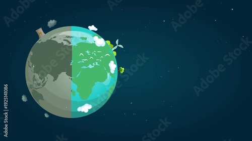 Horizontal Earth Day Before and After Background. Industrial Pollution vs Lush Green Nature Transition for Environmental Crisis and Restoration Stories