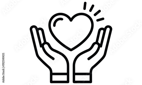 Hands cradling a heart symbolizing love care and compassion in a minimalist design conveying protection and kindness.