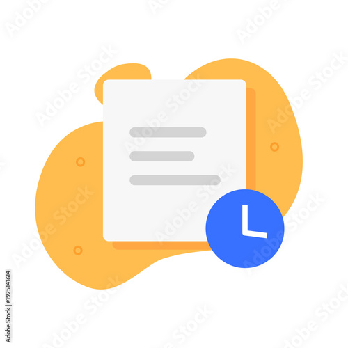 Document review pending process status icon vector modern graphic illustration, doc file approval clock time schedule sign symbol, project task due date timer, deadline wait management
