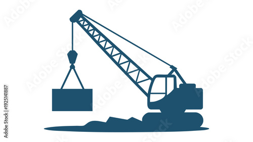 Minimalist flat design crane lifting block on construction site