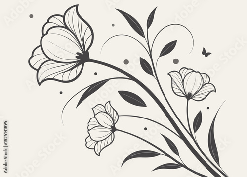 Delicate floral sketch featuring blooming flowers and a fluttering butterfly design
