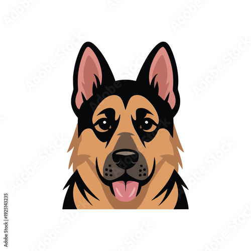 German shepherd dog head portrait vector, loyal guard pet mascot for sticker, kennel logo, training club, security branding design