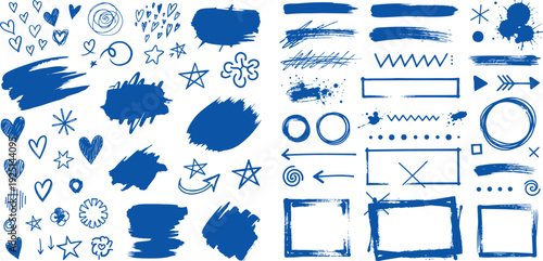 Collection of blue digital brush strokes and shapes