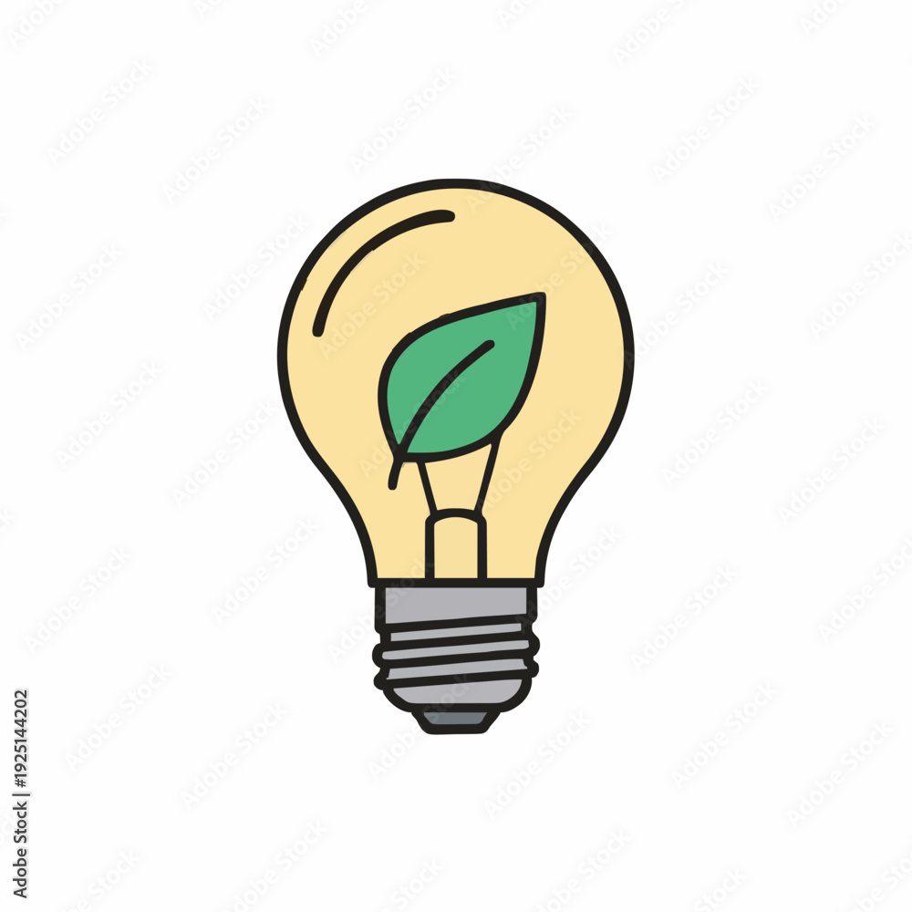 Obraz premium EcoFriendly Light Bulb Illustration Featuring Green Leaf Symbolizing Renewable Energy And Sustainable Ideas On White Background