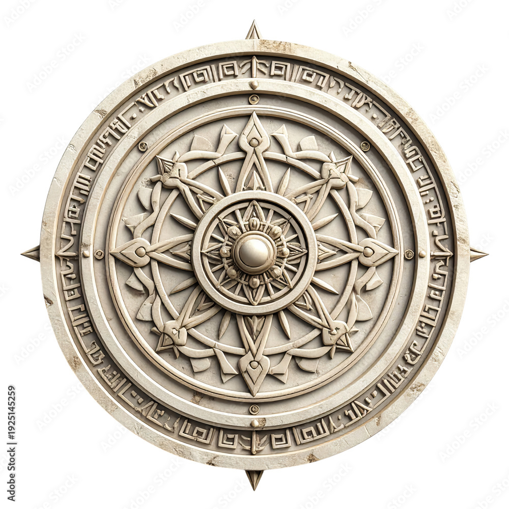 Fototapeta premium Compass with the words and symbols zodiacs center compass on.