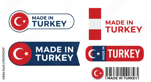 Set of 5 Made in Turkey vector labels and barcode