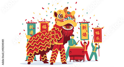 Dragon dance performance during chinese new year celebration