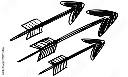 Hand drawn arrows pointing in different directions isolated on a white background creating a simple yet effective visual representation.