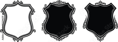 Three ornate shields with various fill styles