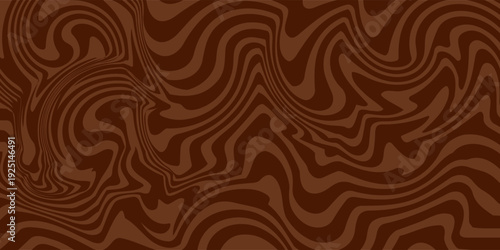 Abstract brown psychedelic waves print background. 1970s trippy seamless pattern. Marble acrylic swirl pattern. Coffee or chocolate liquid texture.