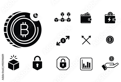 Crypto Finance Icons Set Glyph Vector Pack