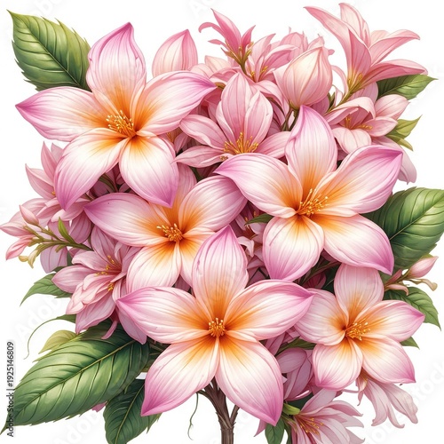Delicate Jasmine Blossoms: Isolated Floral Illustration on White Background, Soft Petals, Fresh Aroma, Botanical Design Element, Springtime Bloom