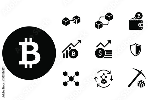 Crypto Finance Icons Set Glyph Vector Pack