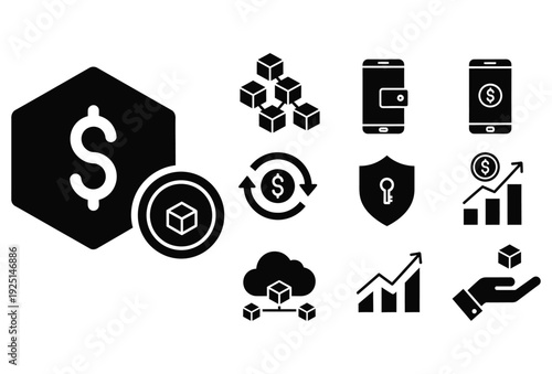 Crypto Finance Icons Set Glyph Vector Pack