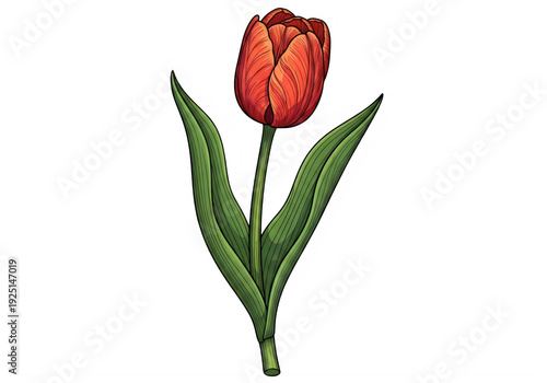 A pixelated red tulip with green leaves on a white background. isolated on transparent background, png