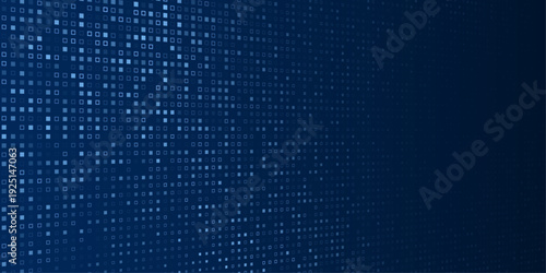 Blue abstract fintech pixel background in the style of technology, business science, and finance. Vector illustration.