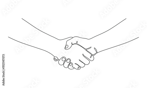Continuous one line drawing of Two hands shaking in a formal handshake. One illustration sketch isolated background work team man