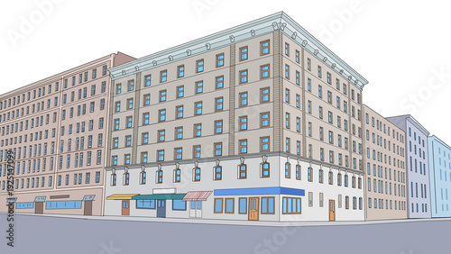 Wallpaper Mural Cartoon City Apartment Building Block Street Corner Illustration Isolated on Transparent Background Torontodigital.ca