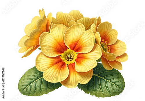 A beautiful cluster of yellow flowers with green leaves on a white background. isolated on transparent background, png