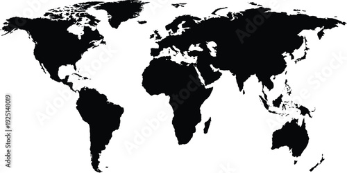 gray world map silhouette isolated on white background for travel, global business infographics, website layouts, education, earth geography,  map silhouette backdrop,political report, news