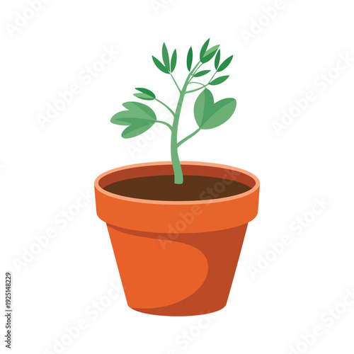 Young sapling in terracotta pot, nursery open house event, pruning basics session, sunlight needs guide, balcony gardening vector illustration