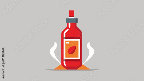 Small bottle with red liquid representing chili oil isolated on light background flat vector style