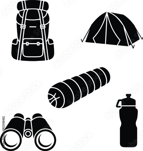 Black and white camping outdoors backpack tent sleeping bag