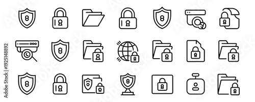 Minimalist security icons for digital protection and safety