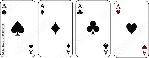 Ace playing cards set with spades diamonds clubs and hearts isolated on white background casino poker vector illustration collection
