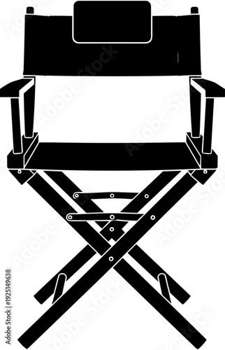 Director's chair silhouette, professional filmmaking equipment, movie industry furniture, cinema production seating, filmmaking gear, theatrical director stool, Hollywood set chair,