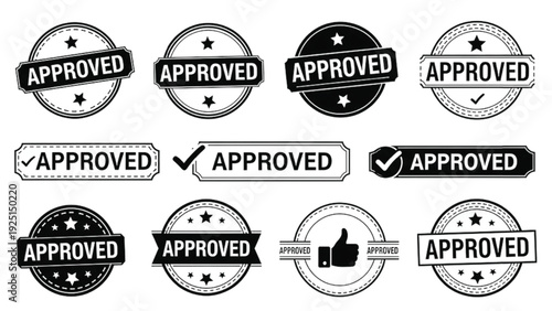 Nine Approved Stamps and Labels in Black and White