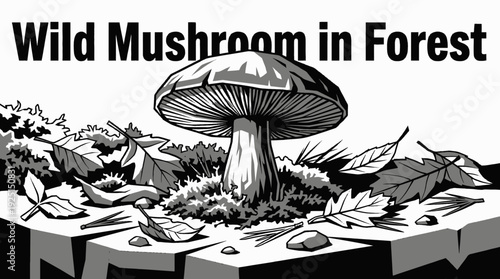 wild mushroom growing on a forest floor surrounded by moss and fallen leaves representing natural ecosystem biodiversity and organic woodland life
