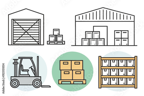 Illustration-of-warehouse-storage-and-logistics-with-boxes-and-forklift