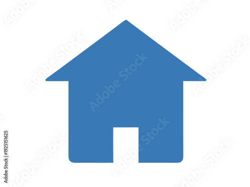 A simple blue house silhouette icon designed as a flat vector symbol for real estate, home security, or residential homepage navigation.