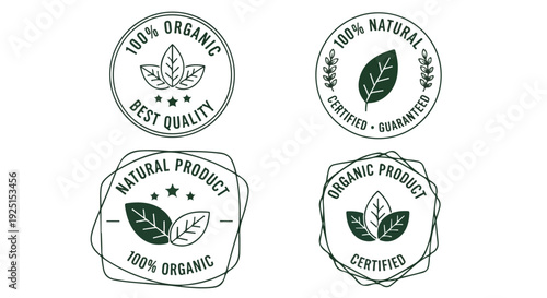 Set of 4 Organic and Natural Product Vector Badges
