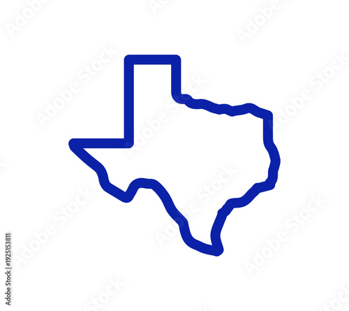 Texas state outline map vector illustration. Minimalist blue line art of Texas border on white background. Clean geographic shape of US state for logos