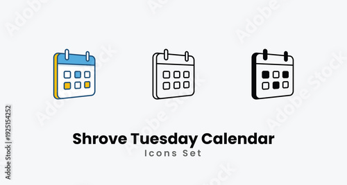 Shrove Tuesday Calendar icons vector set stock illustration