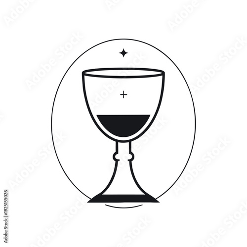 Minimalist Christian Holy Grail Chalice Icon With Wine And Cross Symbol Illustration.