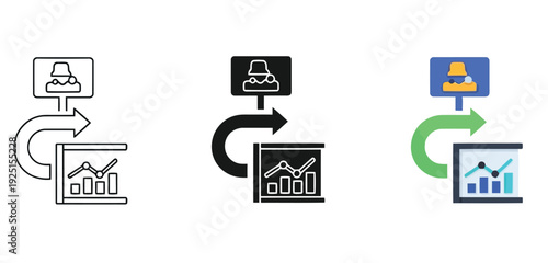 Three step process illustration showing data analysis and user interaction flow