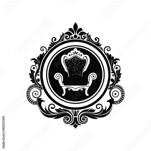  Vintage Royal Armchair Silhouette in Ornate Baroque Frame Decorative Furniture Vector Illustration. 