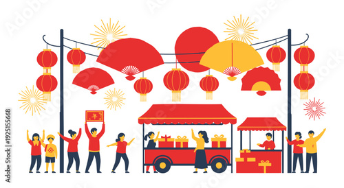 People shopping and celebrating chinese new year festival