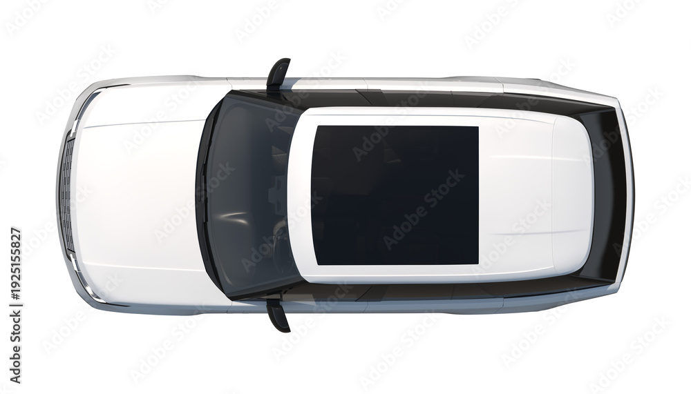 Εκτύπωση καμβά White SUV with a panoramic sunroof and sleek design, top view, isolated