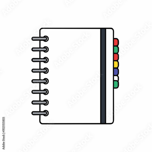 A White Spiral Bound Notebook With Colorful Tab Dividers On The Right Side Against A White Background Simple Illustration Style