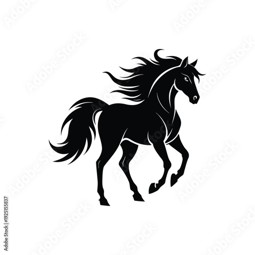 Majestic Black Stallion Galloping With Flowing Mane Silhouette Vector Illustration Graphic Design. 