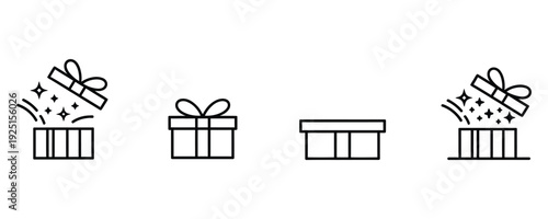 Gift boxes with bows and stars in minimalist line art style