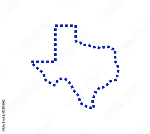 Texas state outline map vector illustration. Minimalist blue line art of Texas border on white background. Clean geographic shape of US state for logos