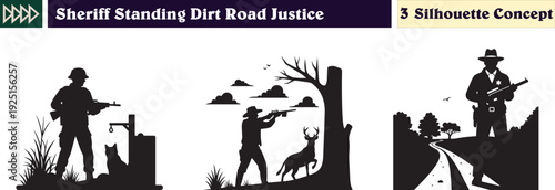 Serious sheriff standing on rural dirt road protecting community law and justice security concept