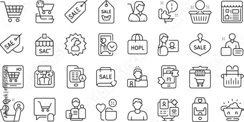 Collection of flat design shopping sale and retail icons isolated on transparent background